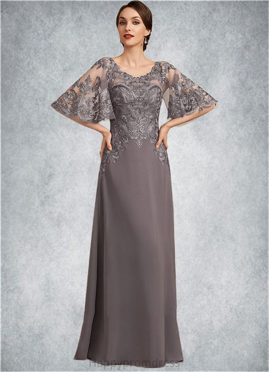 Giana A-Line Scoop Neck Floor-Length Chiffon Lace Mother of the Bride Dress With Sequins XXS126P0014776