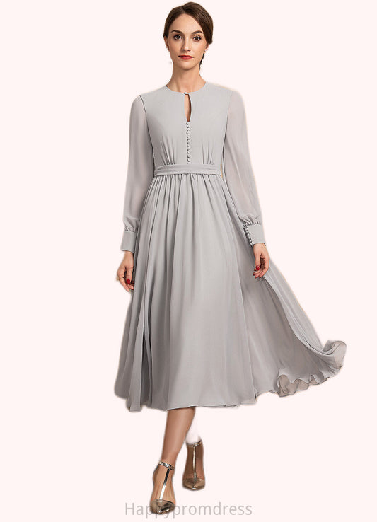 Bella A-Line Scoop Neck Tea-Length Chiffon Mother of the Bride Dress With Bow(s) XXS126P0014779