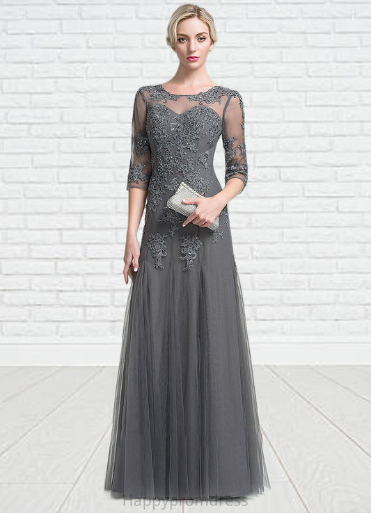 Helen A-Line/Princess Scoop Neck Floor-Length Tulle Mother of the Bride Dress With Beading Sequins XXS126P0014782