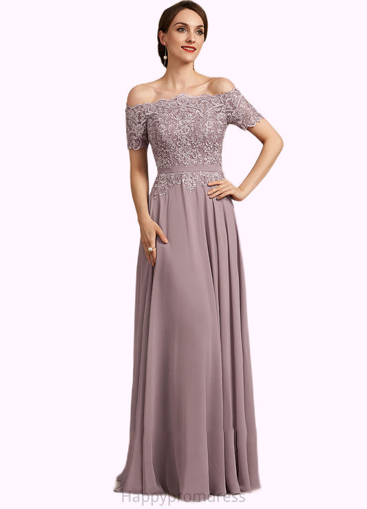 Skylar A-Line Off-the-Shoulder Floor-Length Chiffon Lace Mother of the Bride Dress With Beading Sequins XXS126P0014785