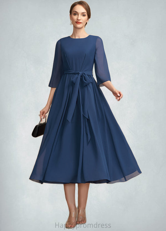 Laylah A-Line Scoop Neck Tea-Length Chiffon Mother of the Bride Dress With Ruffle Bow(s) XXS126P0014954
