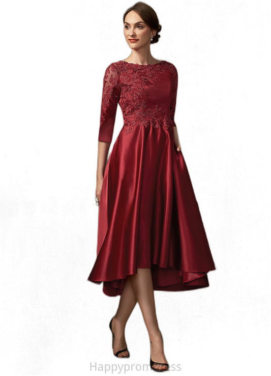 Laurel A-Line Scoop Neck Asymmetrical Satin Lace Mother of the Bride Dress With Sequins Pockets XXS126P0014962