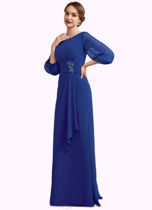 Bella A-Line Scoop Neck Floor-Length Chiffon Mother of the Bride Dress With Ruffle Beading XXS126P0014963