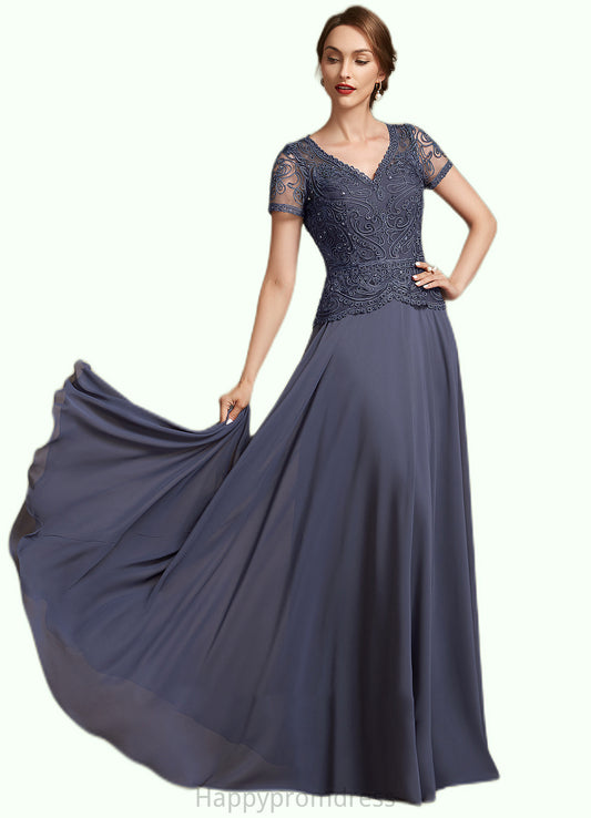 Kaiya A-Line V-neck Floor-Length Chiffon Lace Mother of the Bride Dress With Sequins XXS126P0014964