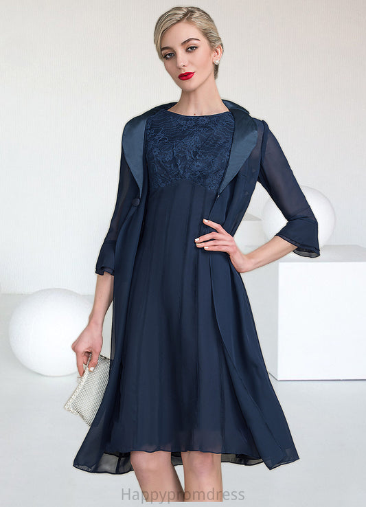 Tricia A-Line Scoop Neck Knee-Length Chiffon Lace Mother of the Bride Dress With Ruffle XXS126P0014966
