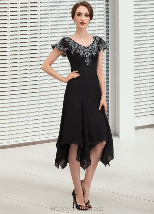 Alanna A-Line V-neck Tea-Length Chiffon Lace Mother of the Bride Dress With Sequins XXS126P0014967