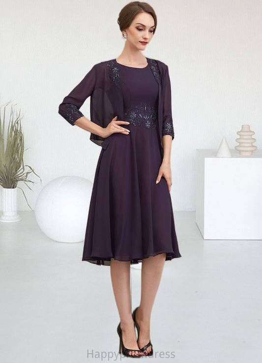 Kim A-Line Scoop Neck Knee-Length Chiffon Lace Mother of the Bride Dress With Sequins XXS126P0014968