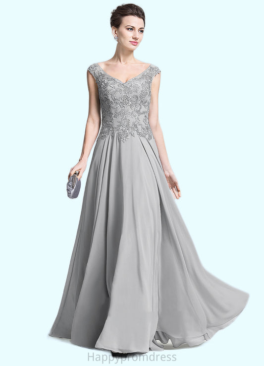 Mira A-Line V-neck Floor-Length Chiffon Mother of the Bride Dress With Appliques Lace XXS126P0014974