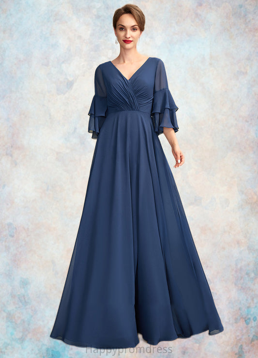 Lilly A-Line V-neck Floor-Length Chiffon Mother of the Bride Dress With Cascading Ruffles XXS126P0015003