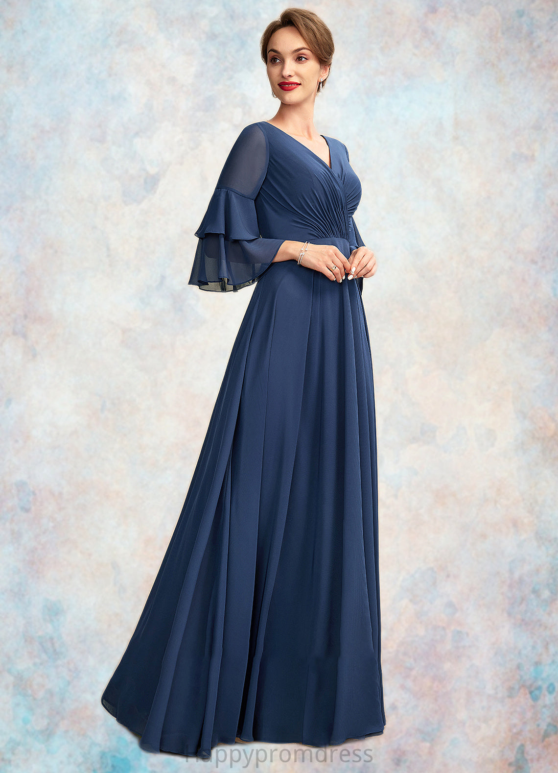 Lilly A-Line V-neck Floor-Length Chiffon Mother of the Bride Dress With Cascading Ruffles XXS126P0015003