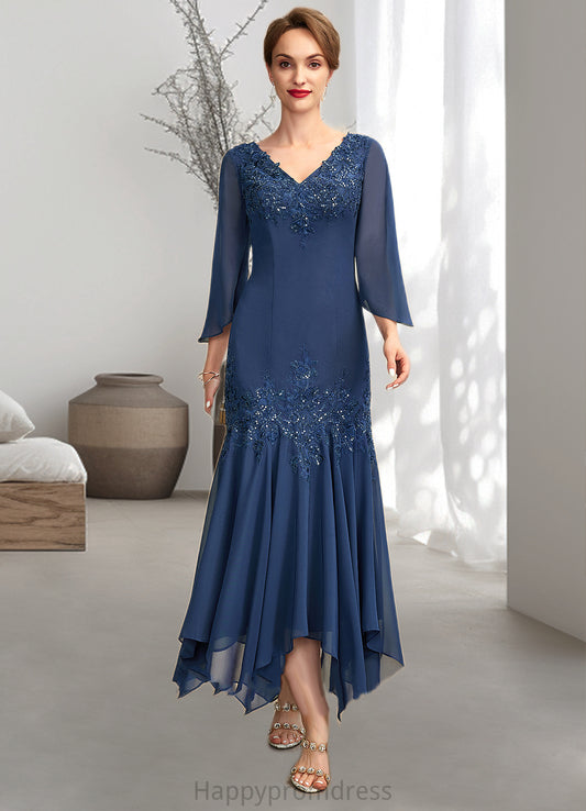 Kaylee Trumpet/Mermaid V-neck Ankle-Length Chiffon Mother of the Bride Dress With Appliques Lace Sequins XXS126P0015009