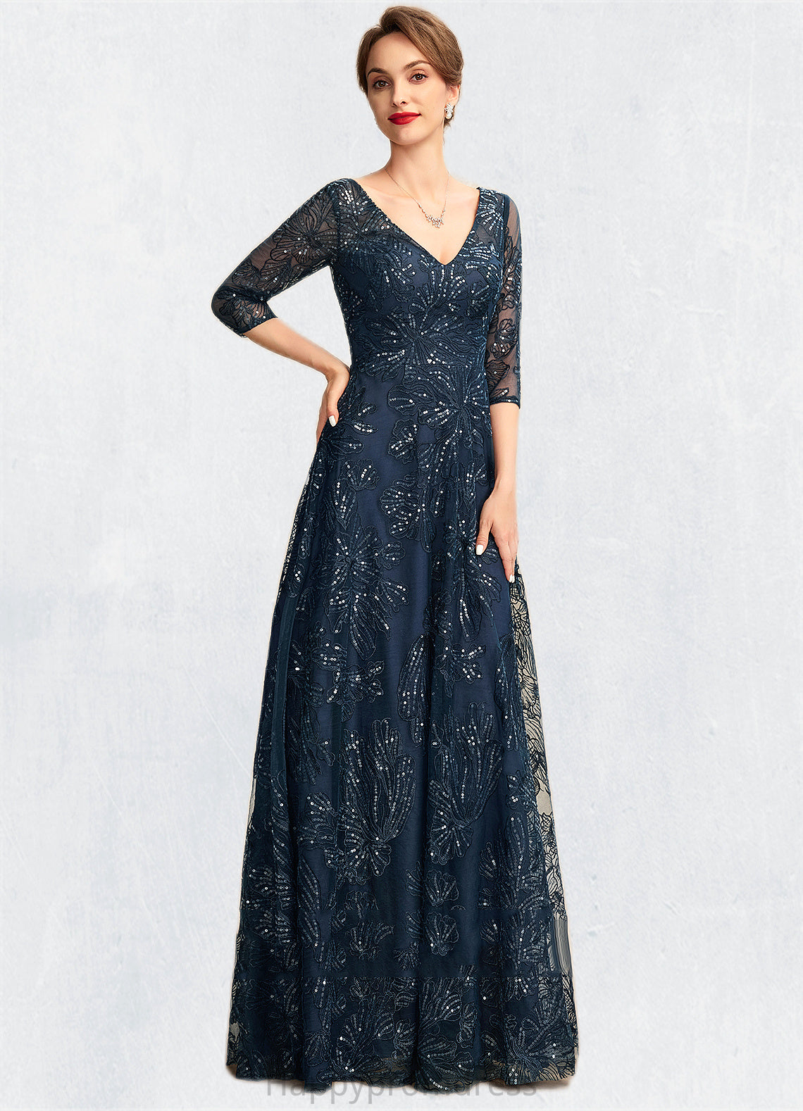 Aria A-Line V-neck Floor-Length Lace Mother of the Bride Dress With Sequins XXS126P0015015