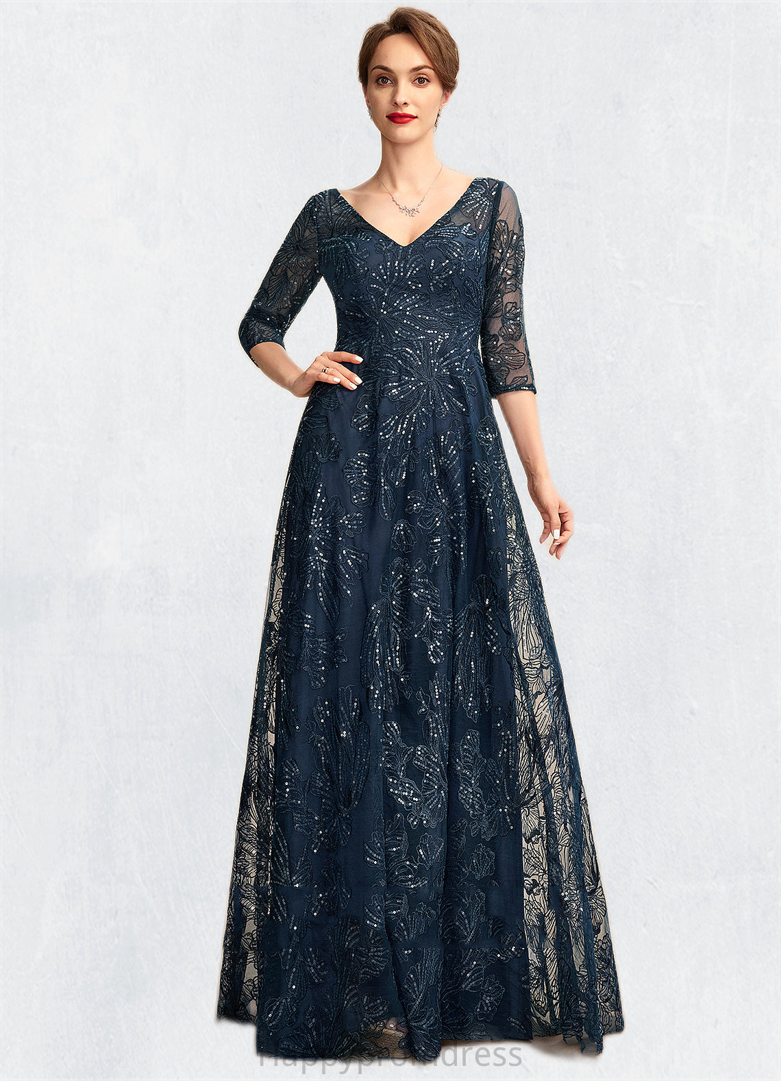 Aria A-Line V-neck Floor-Length Lace Mother of the Bride Dress With Sequins XXS126P0015015