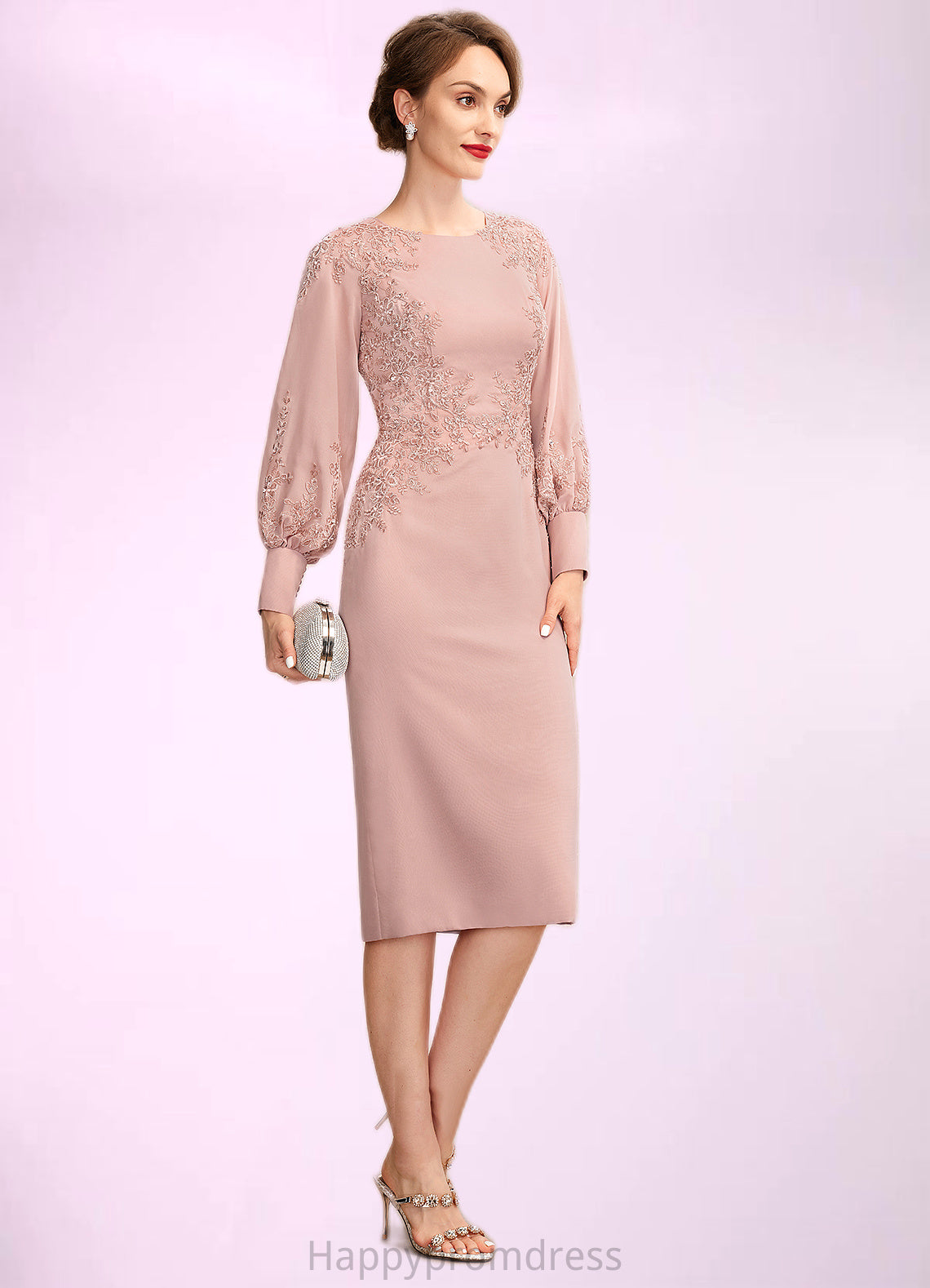 Scarlett Sheath/Column Scoop Neck Knee-Length Chiffon Lace Mother of the Bride Dress With Beading Sequins XXS126P0015020