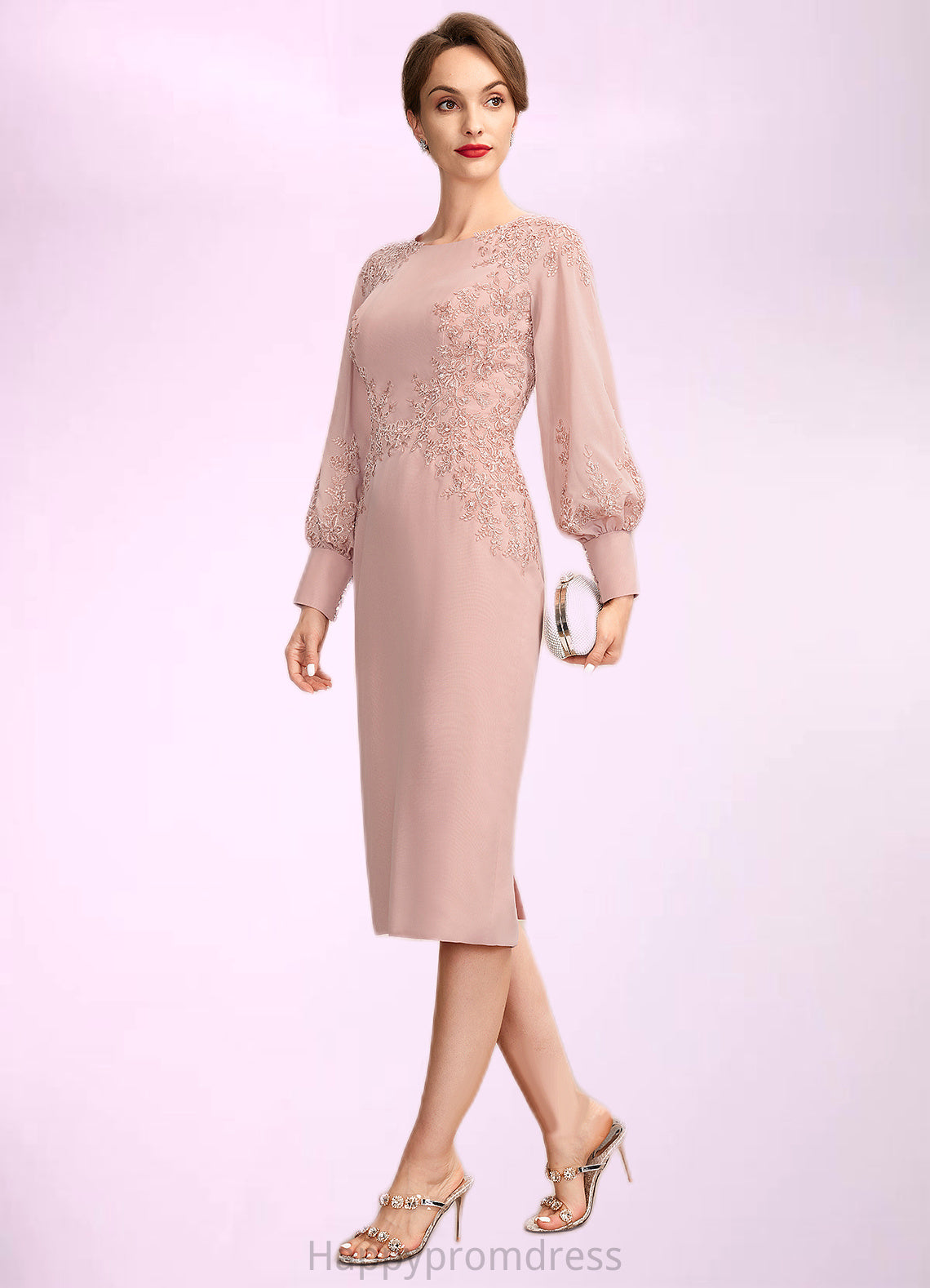 Scarlett Sheath/Column Scoop Neck Knee-Length Chiffon Lace Mother of the Bride Dress With Beading Sequins XXS126P0015020