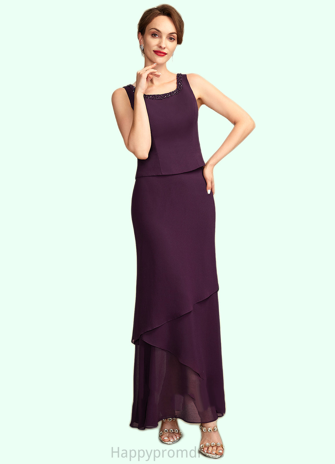 Mariyah Sheath/Column Scoop Neck Ankle-Length Chiffon Mother of the Bride Dress With Beading Sequins XXS126P0015024