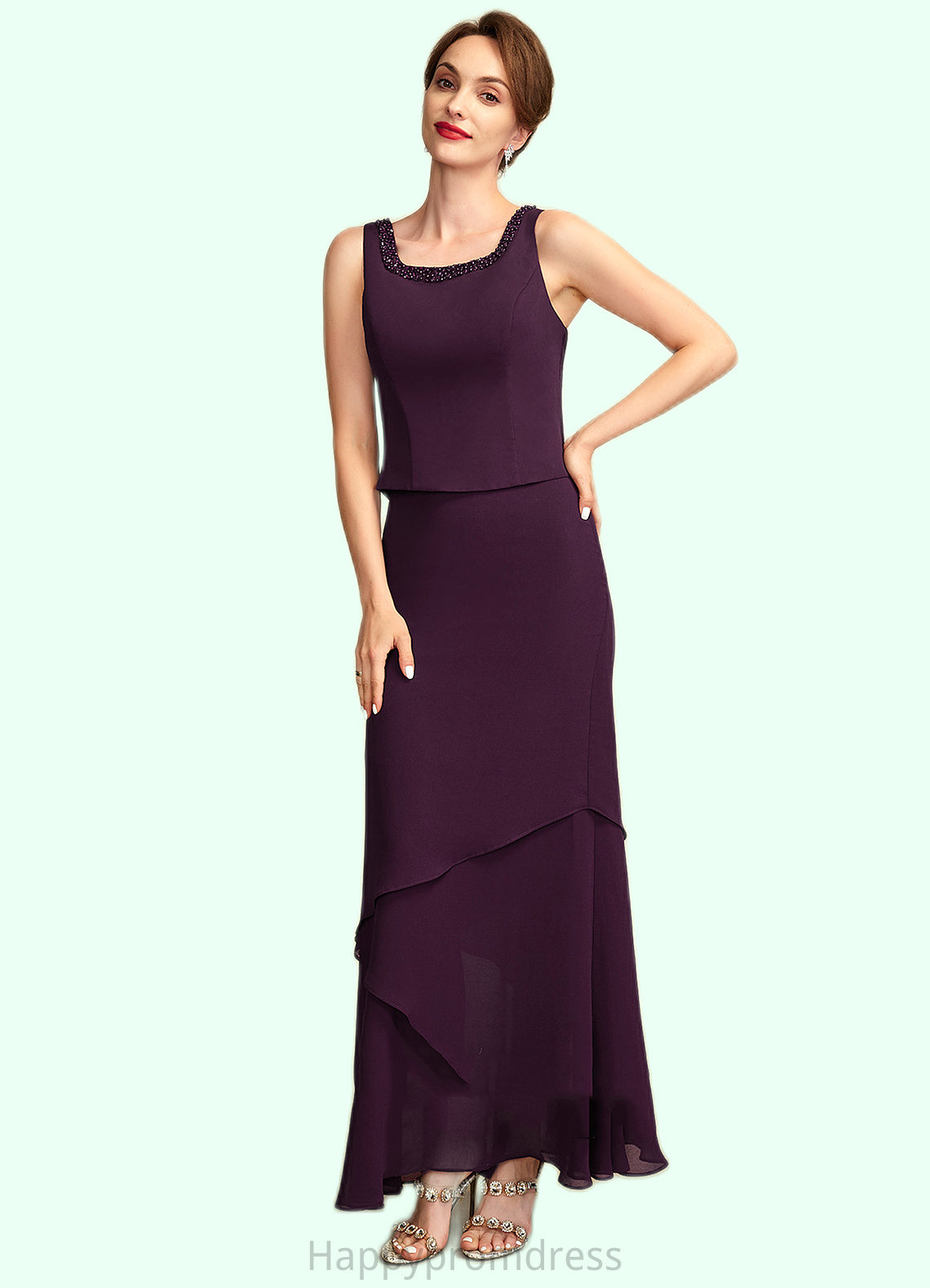 Mariyah Sheath/Column Scoop Neck Ankle-Length Chiffon Mother of the Bride Dress With Beading Sequins XXS126P0015024