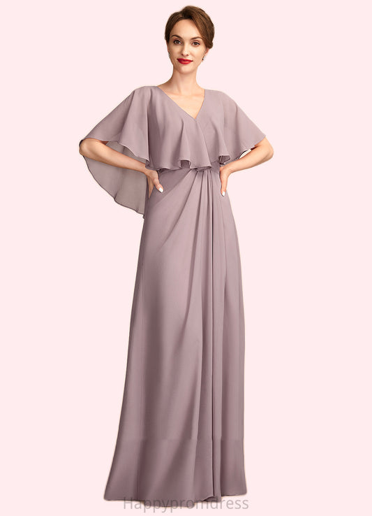 Taylor A-Line V-neck Floor-Length Chiffon Mother of the Bride Dress With Ruffle XXS126P0015026