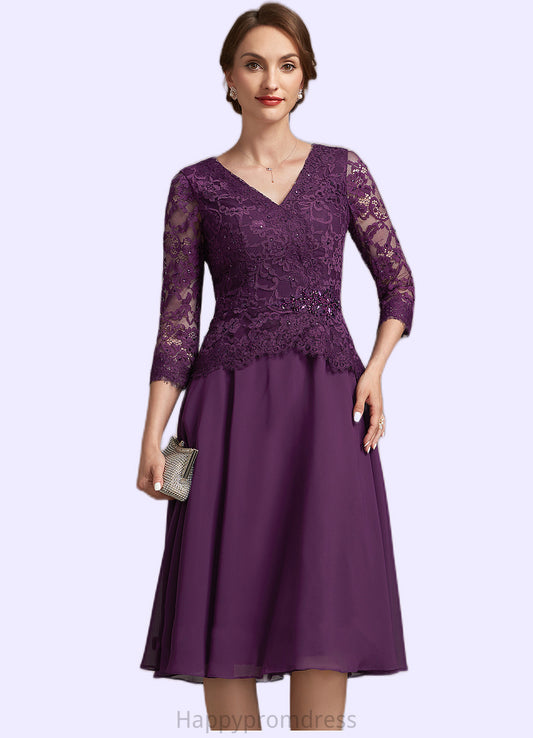Shyanne A-Line V-neck Knee-Length Chiffon Lace Mother of the Bride Dress With Beading Sequins XXS126P0015035