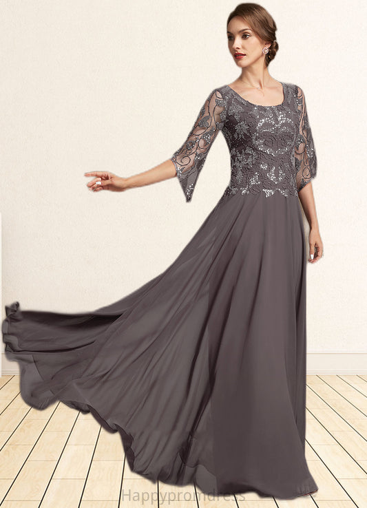 Kaia A-Line Scoop Neck Floor-Length Chiffon Lace Mother of the Bride Dress With Beading Sequins XXS126P0015036