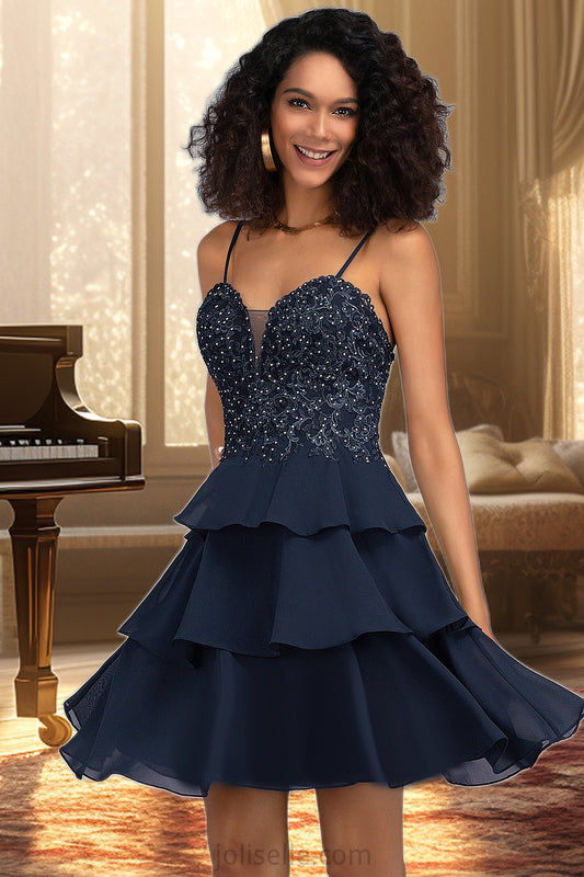 Aubrey A-line Sweetheart Short/Mini Chiffon Lace Homecoming Dress With Beading Sequins XXSP0020576