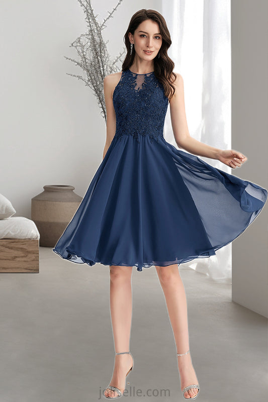 Kayleigh A-line Scoop Knee-Length Chiffon Lace Homecoming Dress With Beading XXSP0020515