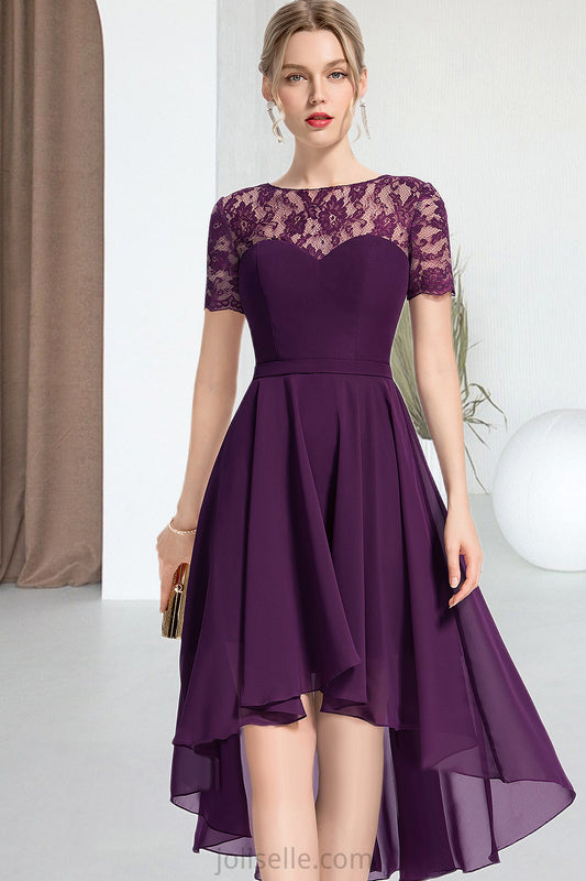 Luna A-line Scoop Asymmetrical Chiffon Lace Homecoming Dress XXSP0020587