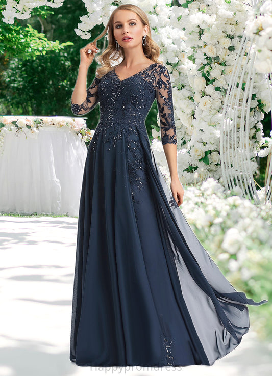 Arabella A-line V-Neck Floor-Length Chiffon Lace Mother of the Bride Dress With Sequins XXSP0021624