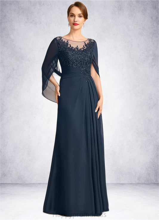 Paisley A-line Scoop Illusion Floor-Length Chiffon Lace Mother of the Bride Dress With Pleated Sequins XXSP0021625