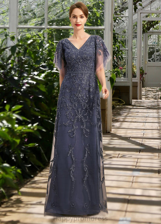 Adrienne A-line V-Neck Floor-Length Lace Tulle Mother of the Bride Dress With Sequins XXSP0021635