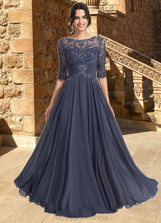 Jaylynn A-line Scoop Illusion Floor-Length Chiffon Lace Mother of the Bride Dress With Pleated Sequins XXSP0021639