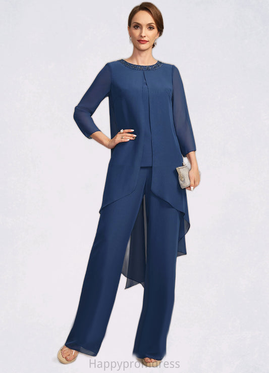 Paisley Jumpsuit/Pantsuit Separates Scoop Floor-Length Chiffon Mother of the Bride Dress With Beading Sequins XXSP0021647