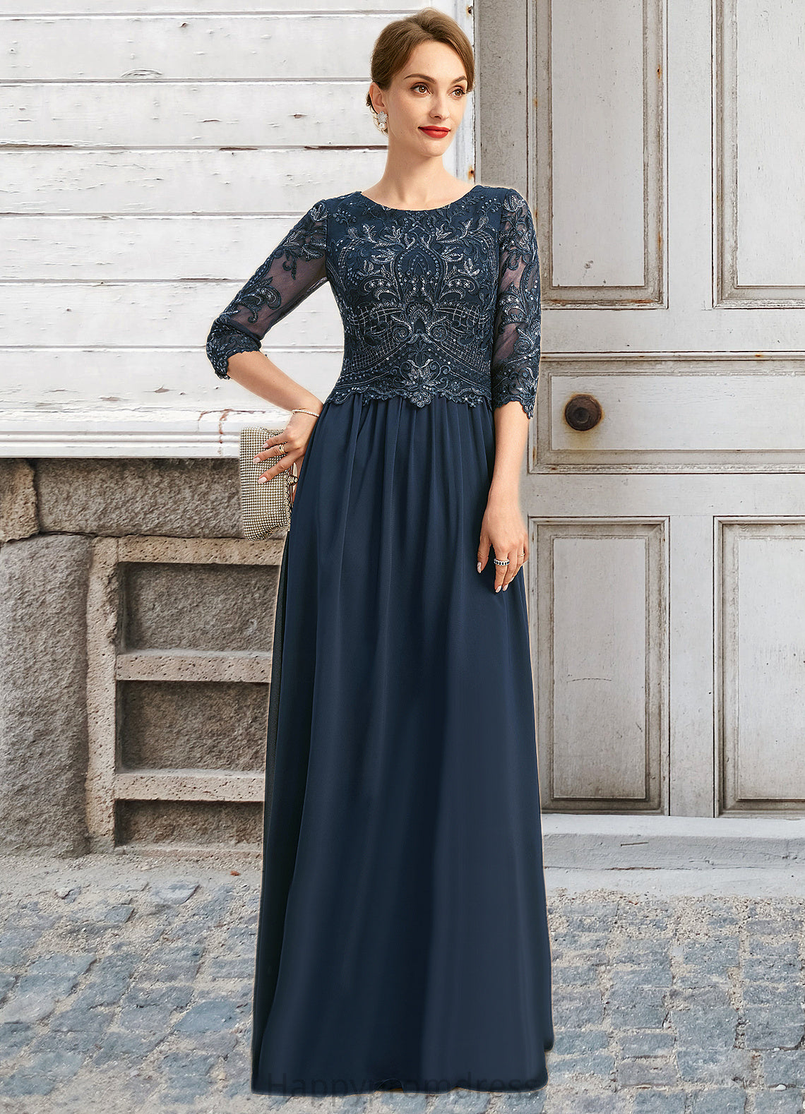 Nina A-line Scoop Floor-Length Chiffon Lace Mother of the Bride Dress With Sequins XXSP0021651