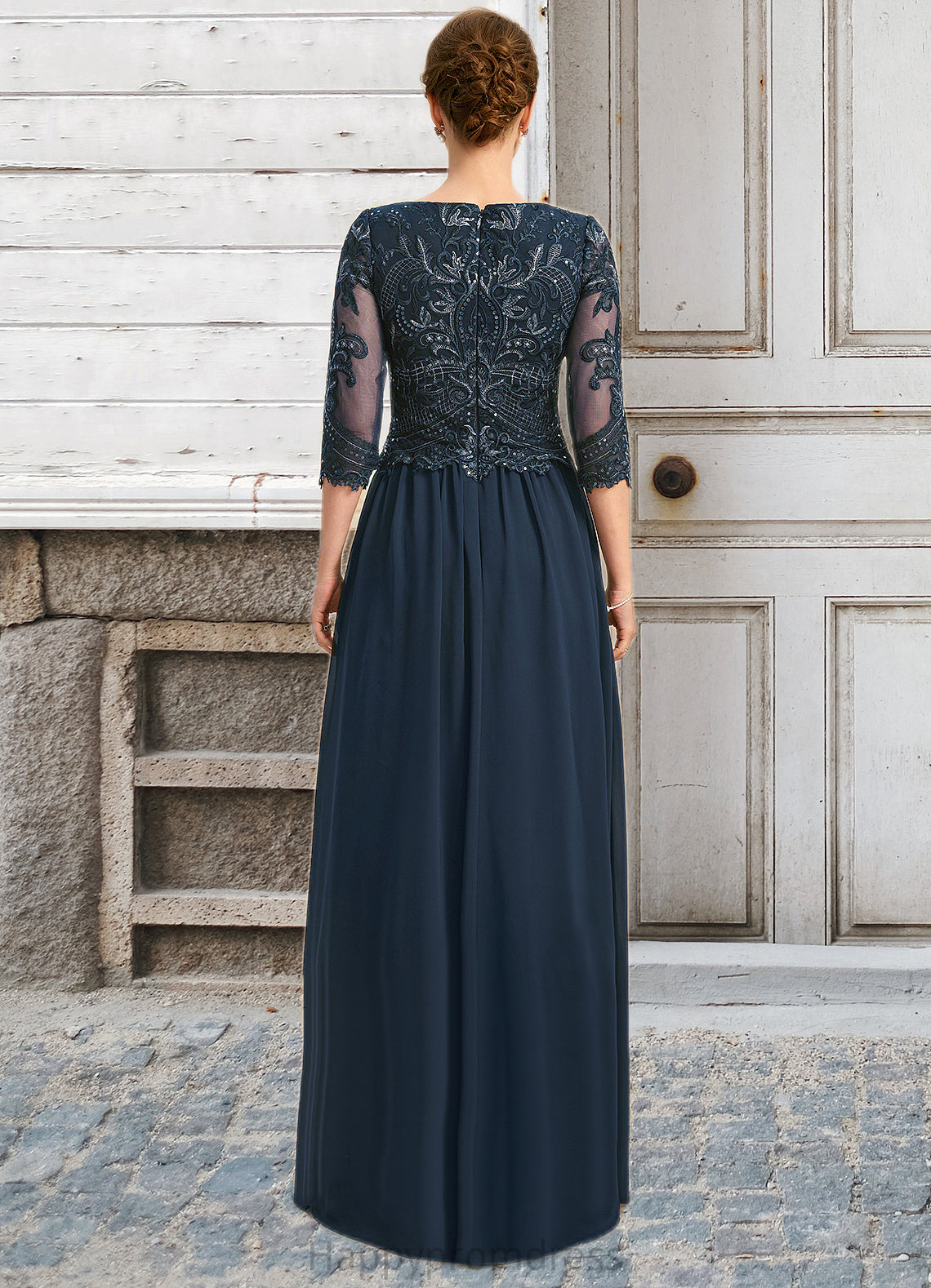 Nina A-line Scoop Floor-Length Chiffon Lace Mother of the Bride Dress With Sequins XXSP0021651