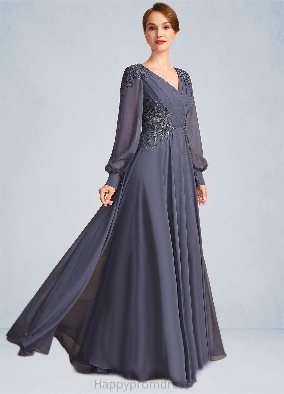 Bailey A-line V-Neck Floor-Length Chiffon Mother of the Bride Dress With Pleated Appliques Lace Sequins XXSP0021652