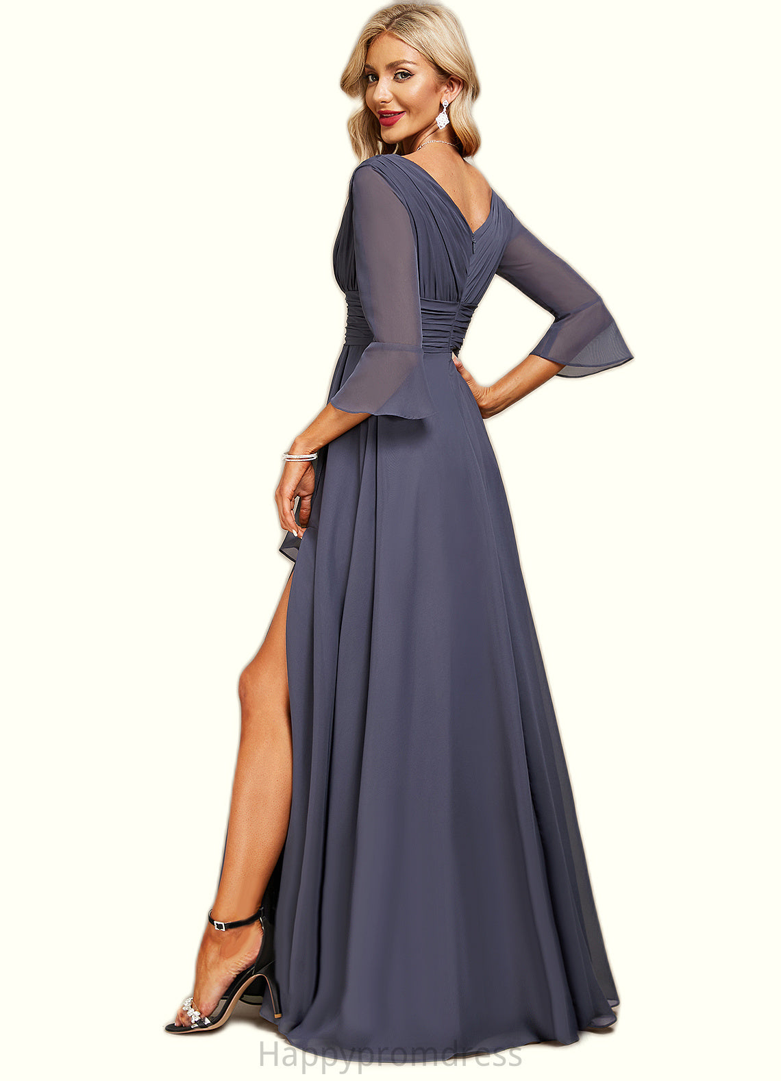 Nora A-line V-Neck Floor-Length Chiffon Mother of the Bride Dress With Cascading Ruffles XXSP0021653