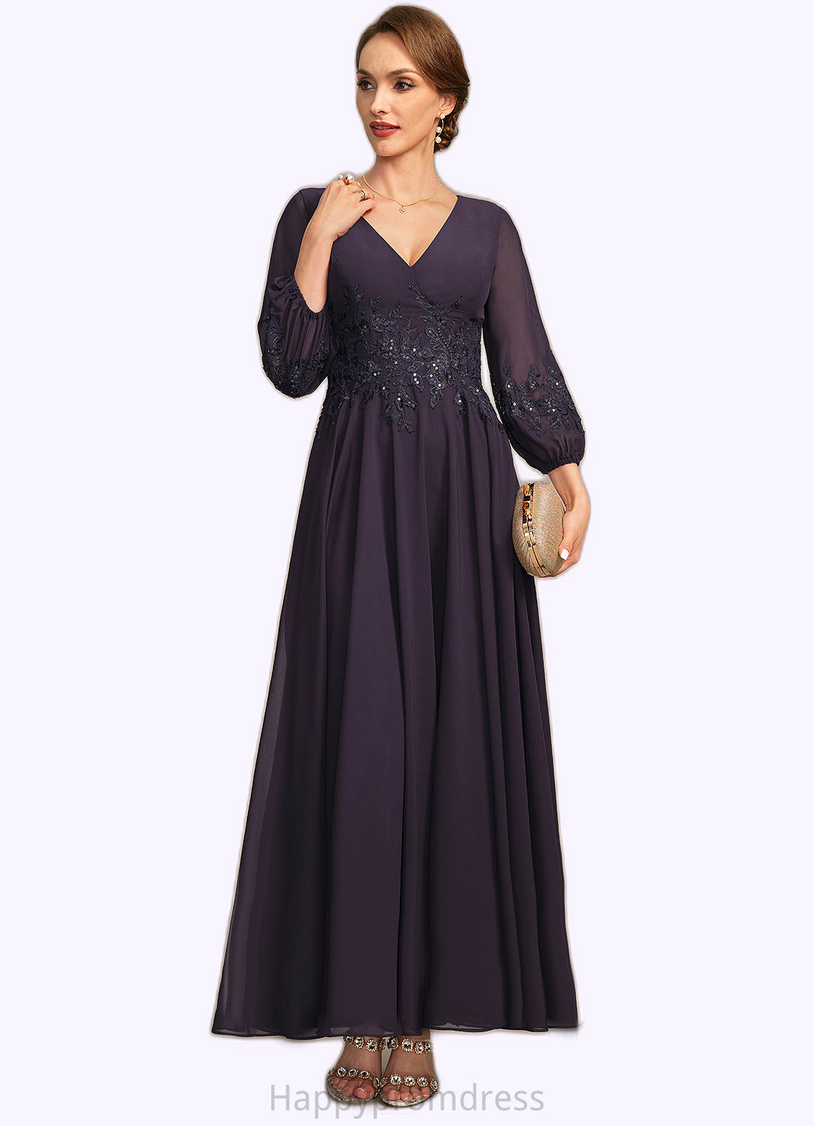 Bria A-line V-Neck Ankle-Length Chiffon Lace Mother of the Bride Dress With Sequins XXSP0021655
