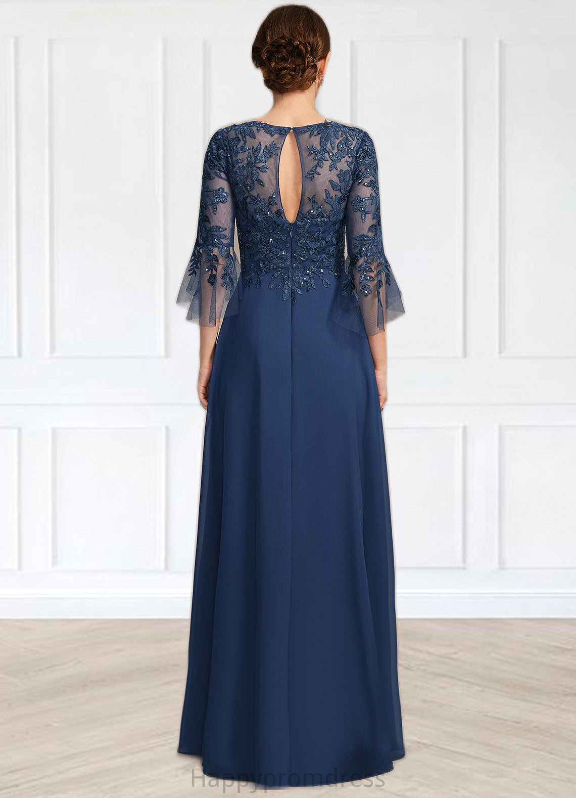Seraphina A-line Scoop Illusion Floor-Length Chiffon Lace Mother of the Bride Dress With Cascading Ruffles Sequins XXSP0021671