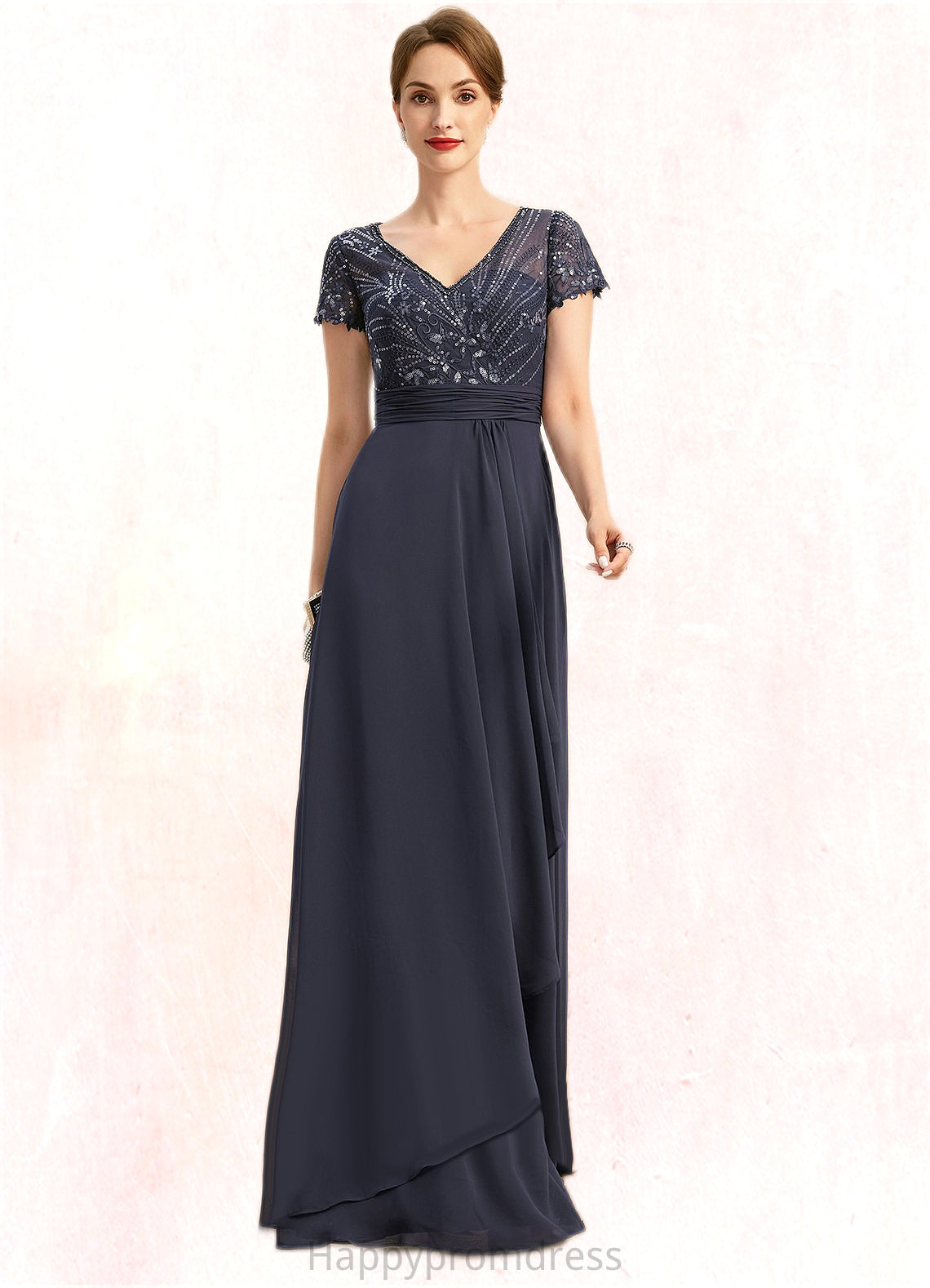 Kallie A-line V-Neck Floor-Length Chiffon Lace Mother of the Bride Dress With Beading Cascading Ruffles Sequins XXSP0021675