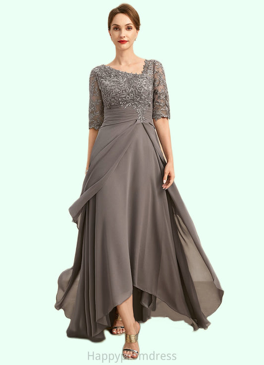 Cassandra A-line Asymmetrical Asymmetrical Chiffon Lace Mother of the Bride Dress With Pleated Sequins XXSP0021688