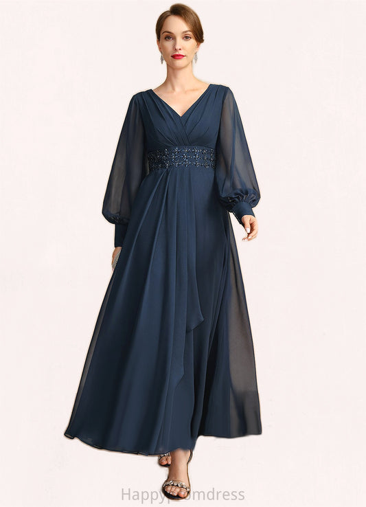 Tessa A-line V-Neck Ankle-Length Chiffon Mother of the Bride Dress With Beading Cascading Ruffles Sequins XXSP0021698