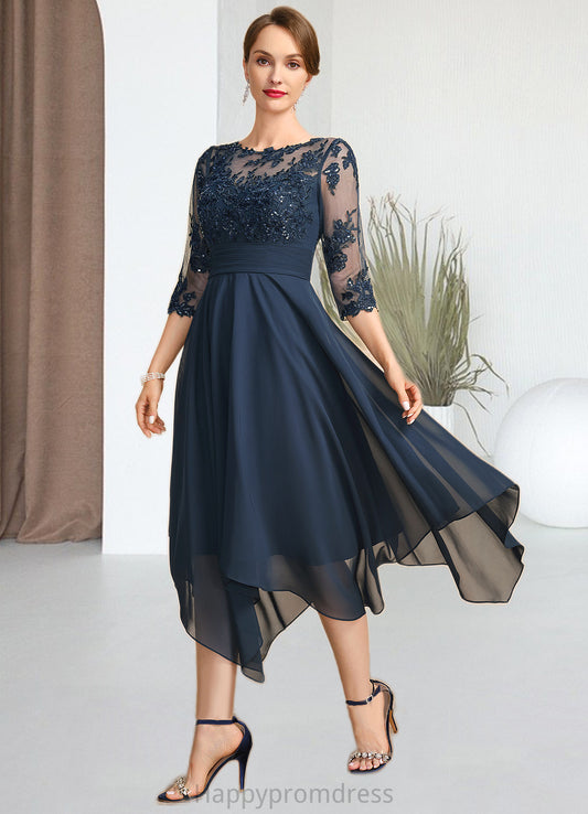 Bryanna A-line Scoop Illusion Tea-Length Chiffon Lace Mother of the Bride Dress With Sequins XXSP0021704