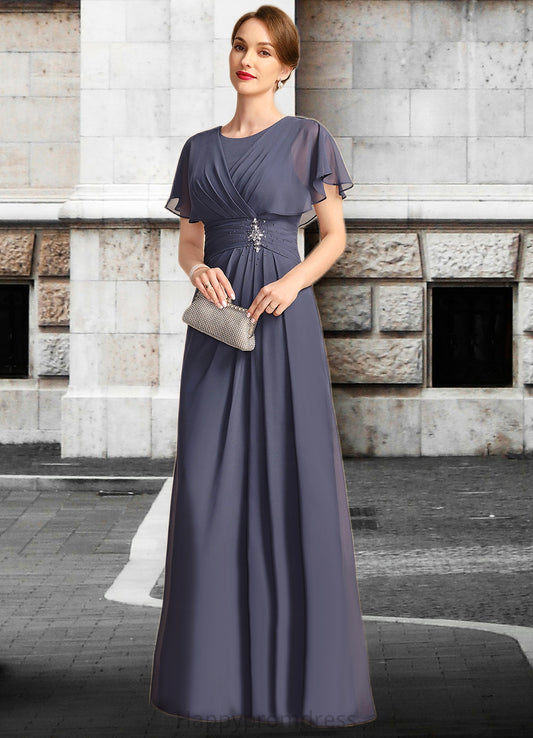 Elizabeth A-line Scoop Floor-Length Chiffon Mother of the Bride Dress With Beading Pleated XXSP0021717