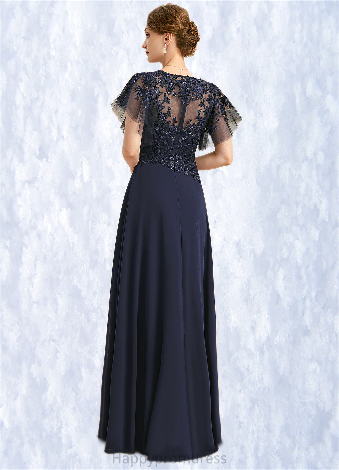 Mikayla A-line V-Neck Floor-Length Chiffon Lace Mother of the Bride Dress With Cascading Ruffles Sequins XXSP0021738