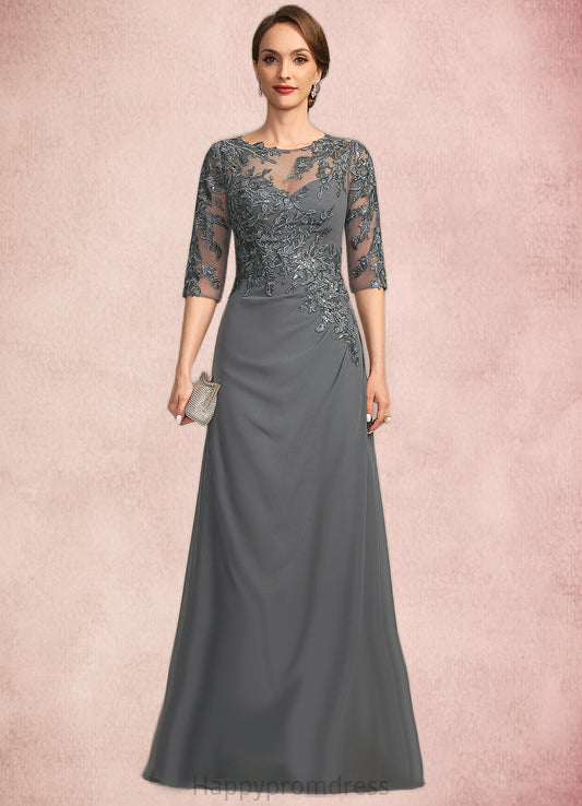 Alison Sheath/Column Scoop Illusion Floor-Length Chiffon Lace Mother of the Bride Dress With Pleated Sequins XXSP0021757