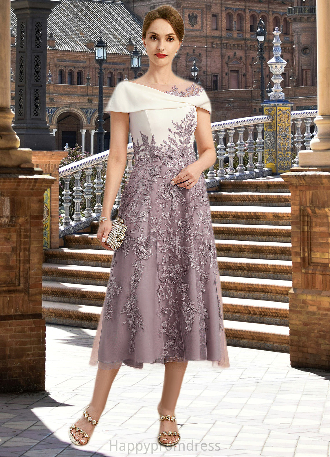 Ali A-line Scoop Tea-Length Chiffon Lace Mother of the Bride Dress With Sequins XXSP0021773