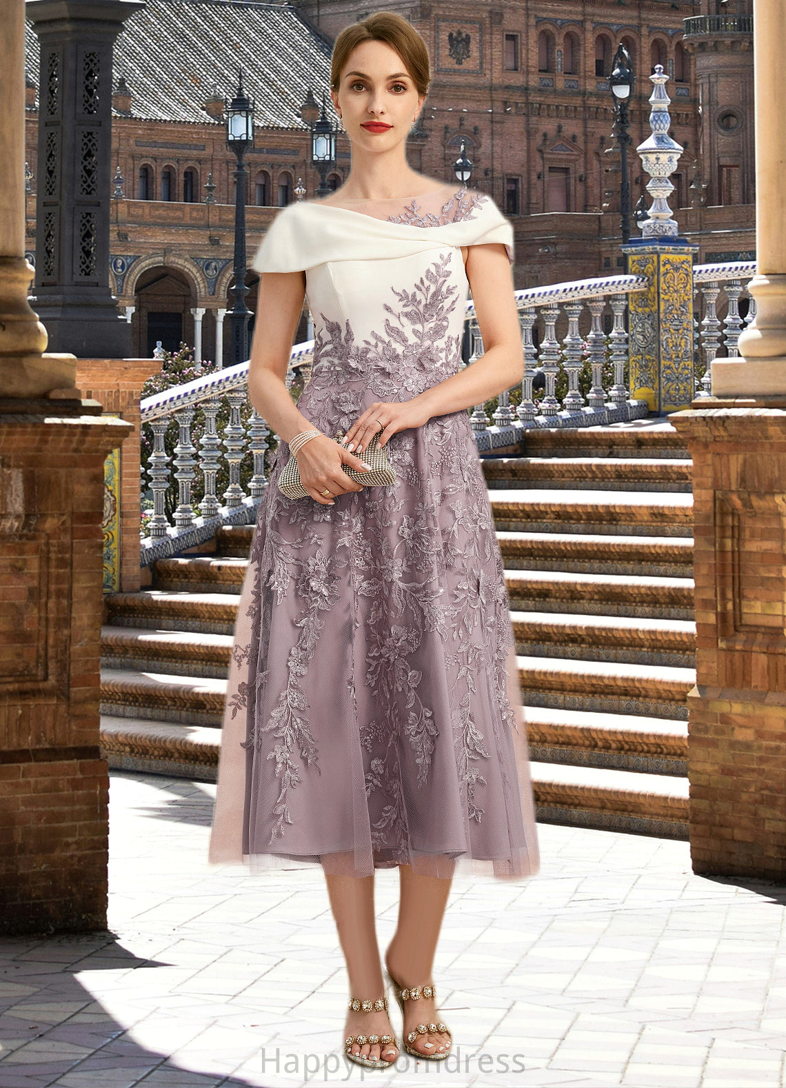 Ali A-line Scoop Tea-Length Chiffon Lace Mother of the Bride Dress With Sequins XXSP0021773