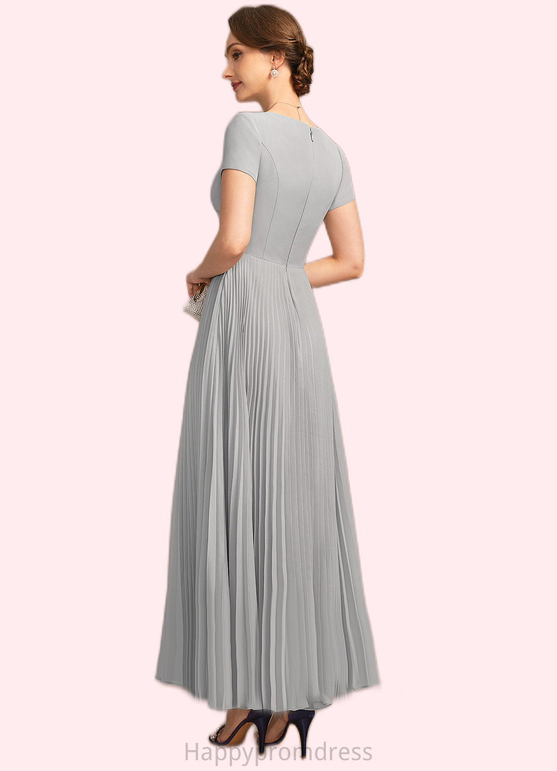 Estrella A-line V-Neck Ankle-Length Chiffon Mother of the Bride Dress With Pleated XXSP0021777