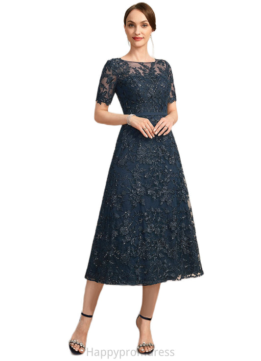 Athena A-line Scoop Illusion Tea-Length Lace Mother of the Bride Dress With Sequins XXSP0021781