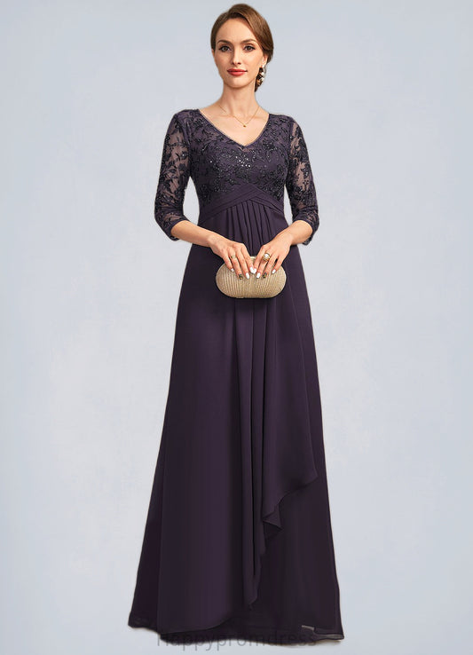 Suzanne A-line V-Neck Floor-Length Chiffon Lace Mother of the Bride Dress With Cascading Ruffles Sequins XXSP0021796